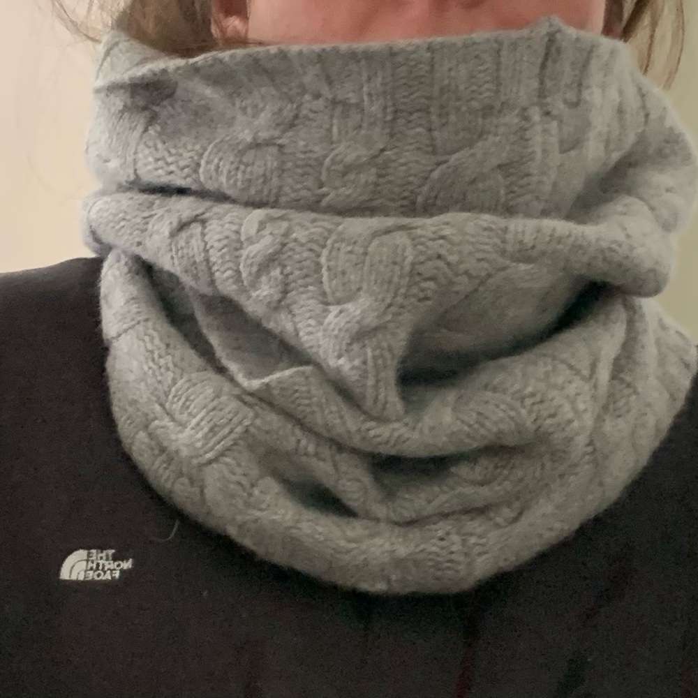 Simons Light Gray Cable Knit Turtleneck Sweater